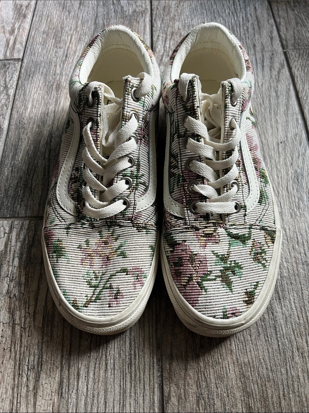 Vans Floral Canvas Low-Top Sneakers in White, Pink & Green